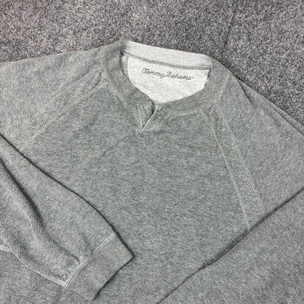 Tommy Bahama Mens Size XL Gray Notched Crew Neck Raglan Sweatshirt Pullover